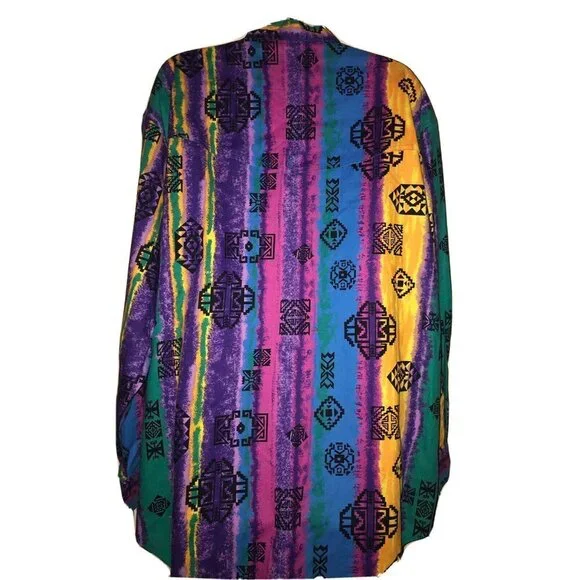 Wrangler 1990's Vintage South Western Aztec Style Print Long Sleeve Button Up XL - Picture 2 of 12